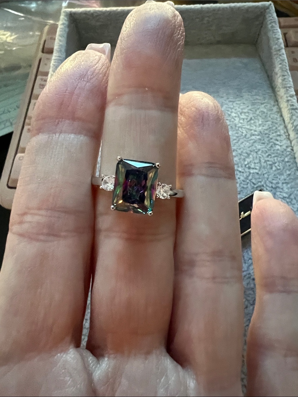 Iridescent Mystic Topaz Emerald-Cut Ring in Silver
